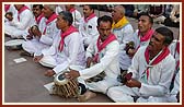 Devotees from Badalpur area sings bhajans and play traditional musical instruments 