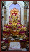 Annakut before Bhagwan Swaminarayan, Aksharbrahman Gunatitanand Swami and Shri Gopalanand Swami
