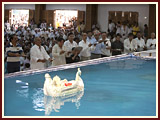 Shri Harikrishna Maharaj in a boat