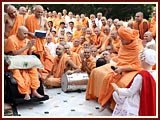 Skit presentation before Swamishri at Smruti Mandir pradakshina