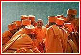 Sadhu Initiation Ceremony - Swamishri with newly initiated sadhus...
