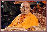 Morning,Swamishri pays close attention to the debate 