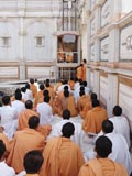  Sadhus and parshads engaged in darshan of Swamishri