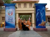  Swamishri and senior sadhus observe the adhiveshan panels