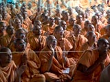  Sadhus engaged in darshan of Swamishri
