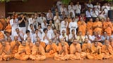 Sadhus and Devotees doing darshan of Swamishri