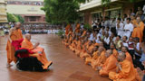 Sadhus and Devotees doing darshan of Swamishri
