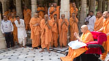  Swamishri with sadhus in the mandir