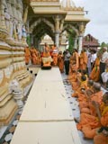 Sadhus sing kirtans and play musical instruments while doing darshan of Swamishri