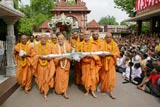 Sadhus pull the chariot around the mandir