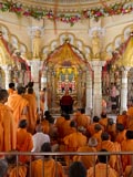  Swamishri and sadhus in the mandir
