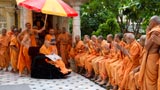  Sadhus doing darshan of Swamishri amidst rain