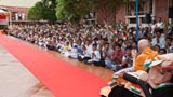 Swamishri on the way for the flag hoisting ceremony 