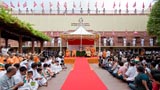  Swamishri and senior sadhus on stage
