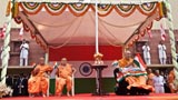  Swamishri and senior sadhus on stage