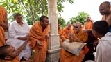  Swamishri with sadhus in the mandir pradakshina