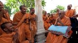  Swamishri with sadhus in the mandir pradakshina