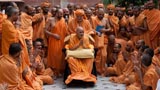  Swamishri with sadhus in the mandir pradakshina