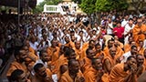 Sadhus and Devotees doing darshan of Swamishri