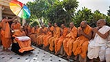  Sadhus doing darshan of Swamishri in the mandir pradakshina