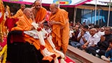  Senior sadhus honor Swamishri with garlands