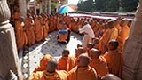  Sadhus doing darshan of Swamishri in the mandir pradakshina