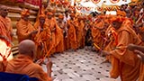 Swamishri in a festive mood with sadhus in the mandir pradakshina