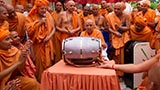  Swamishri in a festive mood with sadhus in the mandir pradakshina