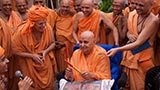  Swamishri in a festive mood with sadhus in the mandir pradakshina