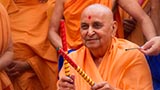  Swamishri in a festive mood with sadhus in the mandir pradakshina