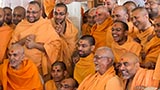  Sadhus doing darshan of Swamishri beneath the mandir dome