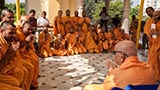  Sadhus doing darshan of Swamishri in the mandir pradakshina