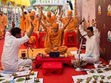  Senior sadhus perform mahapuja rituals during Chopda Pujan