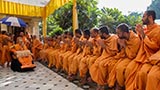  Sadhus doing darshan of Swamishri in the mandir pradakshina