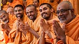  Sadhus doing darshan of Swamishri in the mandir pradakshina