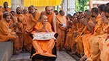 Sadhus doing darshan of Swamishri in the mandir pradakshina