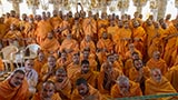  Sadhus doing darshan of Swamishri beneath the mandir dome