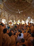  Sadhus doing darshan of Swamishri beneath the mandir dome