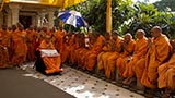  Sadhus doing darshan of Swamishri in the mandir pradakshina
