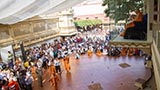 Sadhus and devotees doing darshan of Swamishri