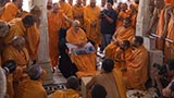  Swamishri with sadhus beneath the mandir dome