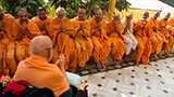  Sadhus doing darshan of Swamishri in the mandir pradakshina