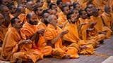  Sadhus doing darshan of Swamishri during the mantra-pushpanjali