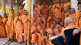  Sadhus doing darshan of Swamishri in the mandir pradakshina