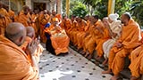 Sadhus doing darshan of Swamishri in the mandir pradakshina