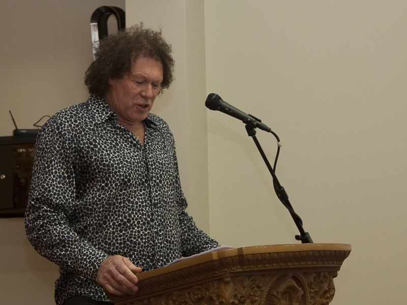 Architect Fred Stevens addresses the assembly