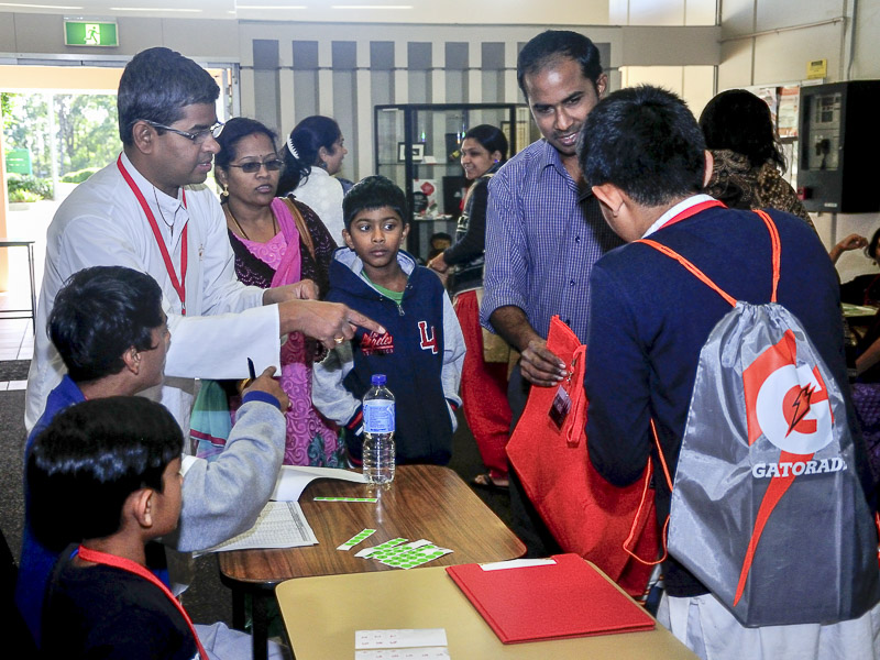 Children checking in for the shibir