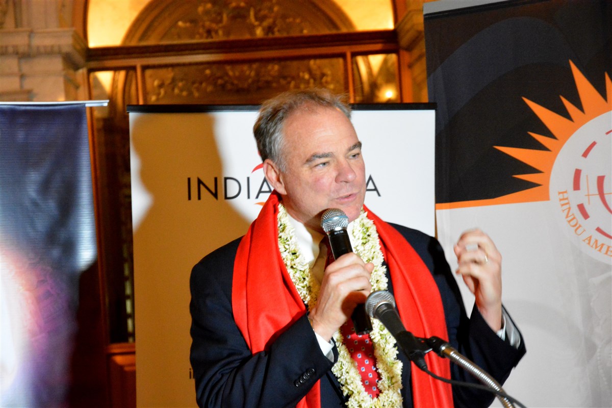 Senator Tim Kaine of Virginia addressing the gathered guests