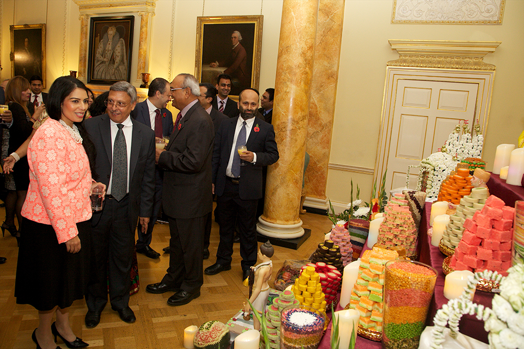 Priti Patel MP and others admired the annakut decorations in the Pillared Room at 10 Downing Street