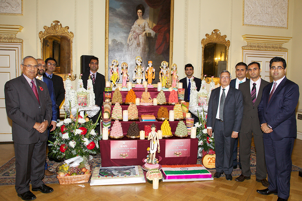 Trustees and volunteers from BAPS Shri Swaminarayan Mandir, London at 10 Downing Street